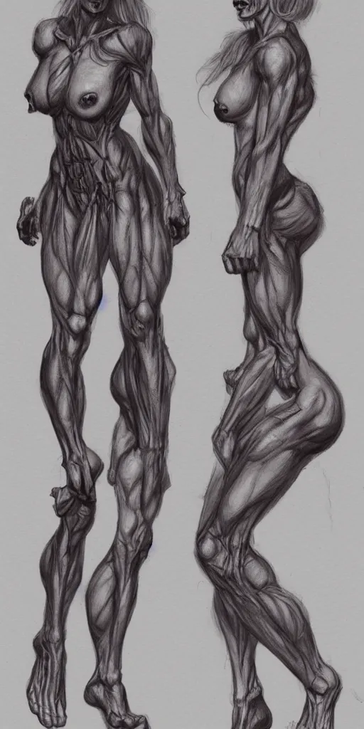 Prompt: female demon anatomy study ecorche