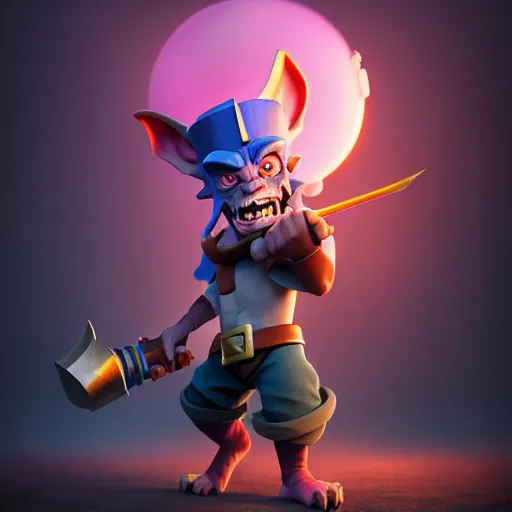 Image similar to clash royale goblin, by tom bagshaw and ilya kuvshinov, rtx rendering, octane render 1 2 8 k, maya, extreme high intricate details by wlop, digital anime art by ross tran, medium shot, composition by sana takeda, dramatic lighting by greg rutkowski