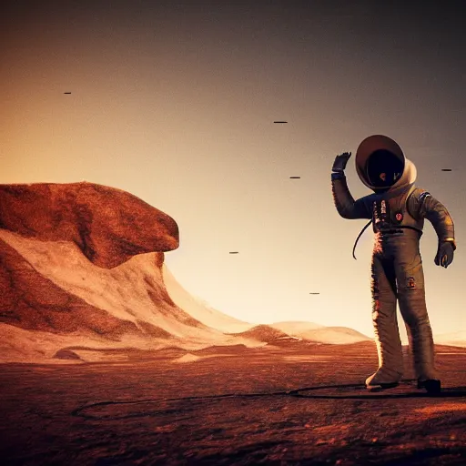 Image similar to apollo 8 cowboy earthrise cowboy in cowboy space, octane render, blender render, unreal engine, 3 5 mm, cowboy, with earth in rising in the sky in the background, trending on artstation, art by bartosz jaworski