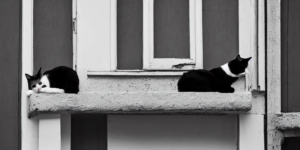 Image similar to black and white cat laying on the balcony, summer
