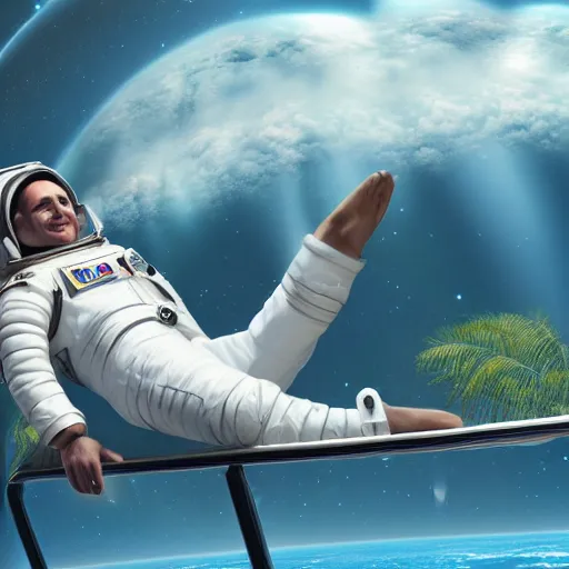 Prompt: an astronaut lounging in a tropical resort in space in a photorealistic style, 4 k