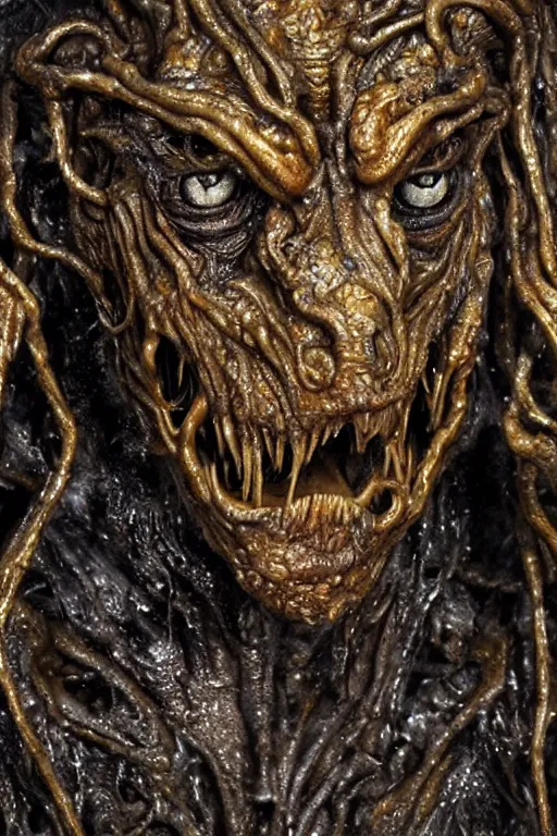 Prompt: photo taken of an epic intricate, ultra detailed, super realistic gritty, wet, slimy, lifelike sculpture of a nightmarish hellish alien ghoulish creature created by weta workshop, zoomed in shots, photorealistic, sharp focus, white wall coloured workshop, cold blueish colour temperture, f 0. 4, face centred, golden ratio, golden hour