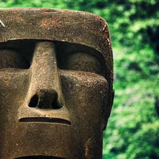 Image similar to a high detail photo of a moai wearing headphones