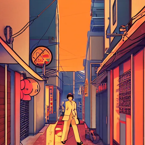 Image similar to salary man in small alley in golden gai, vaporwave nostalgia, commodore 6 4, visual novel cg, 8 0 s anime vibe, kimagure orange road, maison ikkoku, trending on artstation