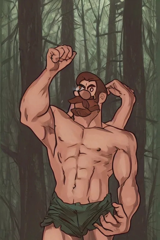 Prompt: gigachad luigi bodybuilder in the forest by ilya kuvshinov, ernest khalimov body by sleekntears, super mario bros symmetrical face concept art, hyper realistic, intricate, elegent, highly detailed, digital painting, concept art, smooth, sharp, focus, illustration, art by artgerm and greg rutkowski and alphonse mucha, artstation