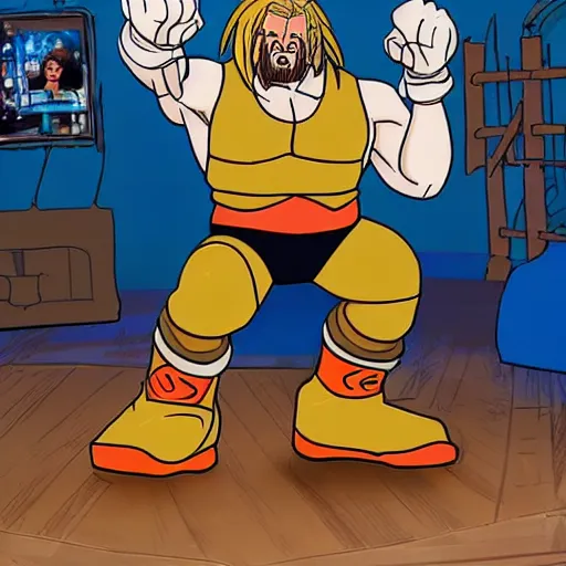 Image similar to Full body picture of Triple H as a Disney character in his in-ring gear, Disney, cartoon, Disney style