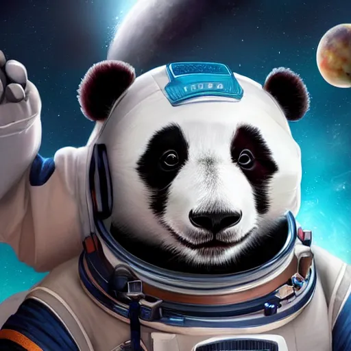 Prompt: a adorable panda in an astronaut suit in space, warm lighting with cool shadows, digital painting, detailed, trending on artstation, nebulas in background, in the style of dominik mayer thomas dubois, gaston bussiere, 8 k, octane render