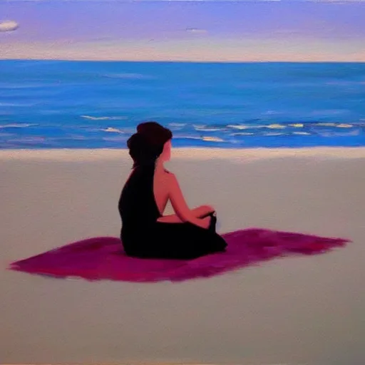 Image similar to of paintings of woman on the beach in the style of jack vettriano