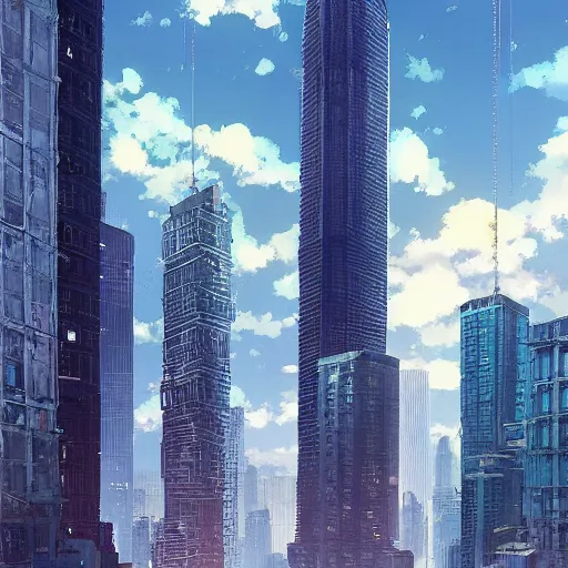 Prompt: a city full of skyscrapers,by Makoto Shinkai