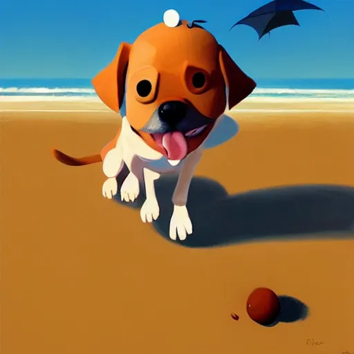 Image similar to goro fujita ilustration a dog playing on a beach with waves, painting by goro fujita, sharp focus, highly detailed, artstation