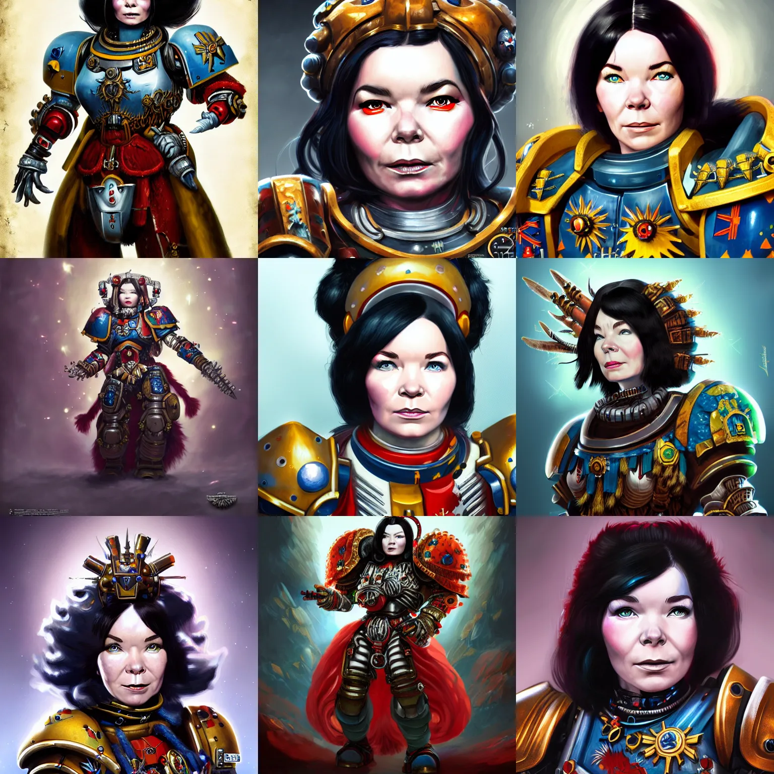 Prompt: Bjork in Warhammer 40k portrait, 4k resolution, highly detailed, artstation, very sharp, epic