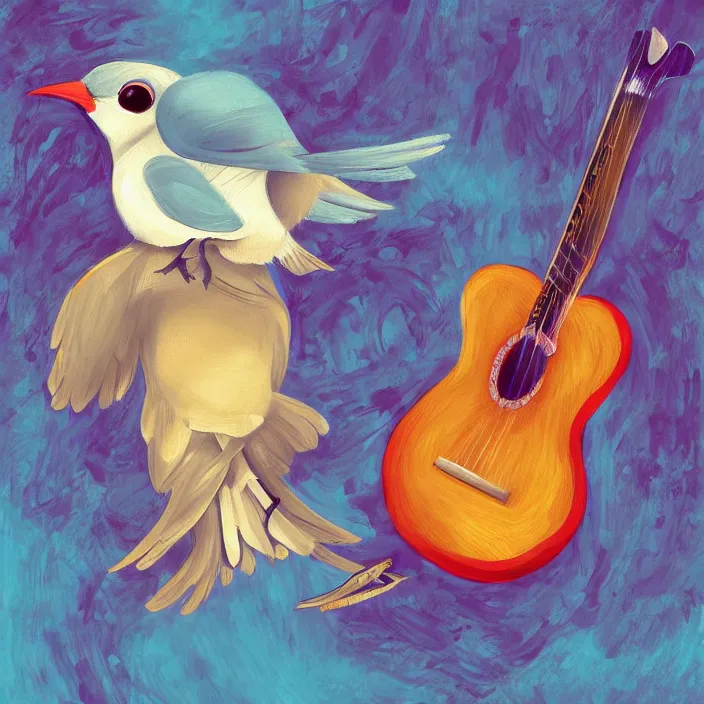 Image similar to a painting of a bird with a guitar, a digital painting by clara miller burd, featured on pixiv, rococo, speedpainting, digital painting, concept art