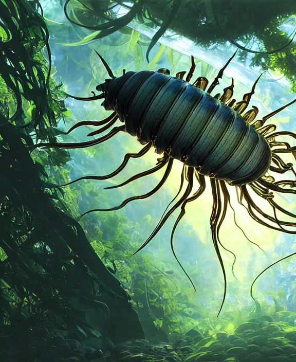 Image similar to transparent clear see - through image of many many isopods, lush botany, foliage, aurora spaceship environment, ultra realistic, concept art, photorealistic, octane render, 8 k, unreal engine. art by gustave dore and nori inoguchi and sam kaplan and zachary goulko and christopher marley and artgerm and alphonse mucha