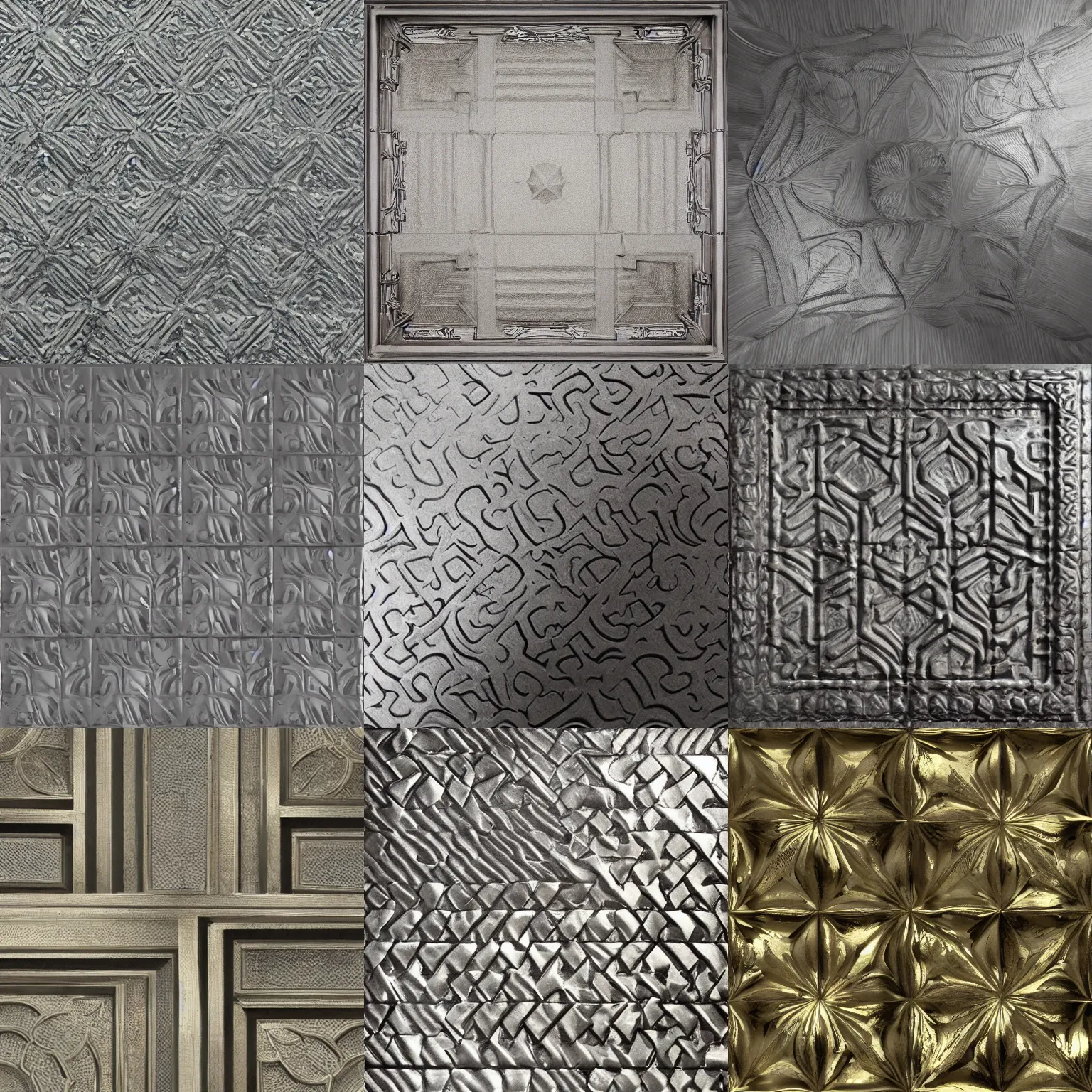 Prompt: embossed metal ceiling texture, square spiral, brutalist, recursive, 3d render, seamless texture