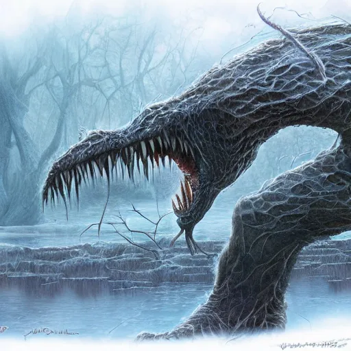 Prompt: swamp monster of ice, fantasy digital art by John Howe,