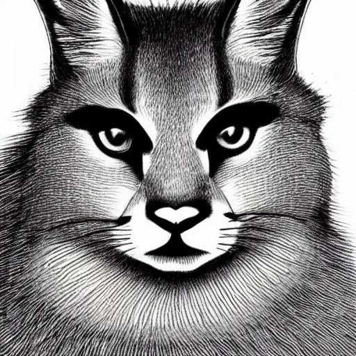 Image similar to cute fluffy caracal, black ink on paper, trending on artstation, beautiful, intricate, detailed