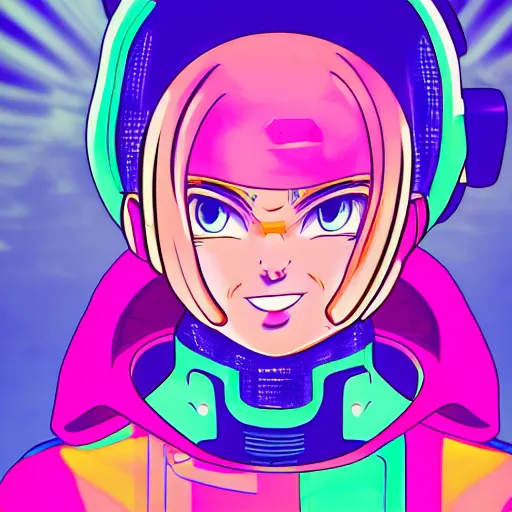 Image similar to vector bulma in hoodie, portrait, vaporwave, synthwave, neon, vector graphics, cinematic, volumetric lighting, f 8 aperture, cinematic eastman 5 3 8 4 film