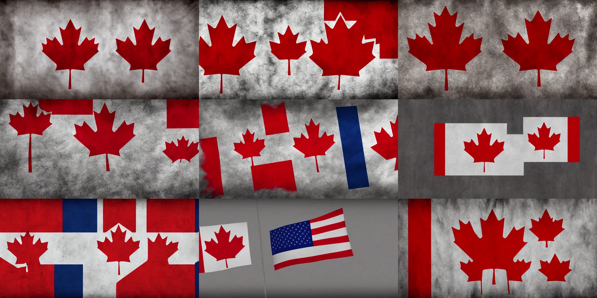 Prompt: canadian flag and american flag hybrid, matte painting, highly detailed, digital art, trending on artstation, 4 k