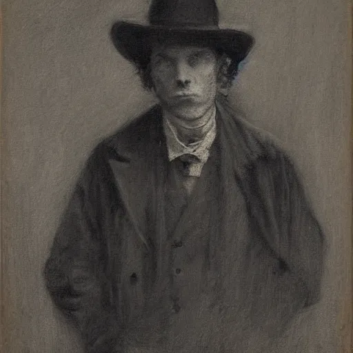 Image similar to portrait of an occult detective by alfred stevens in charcoal