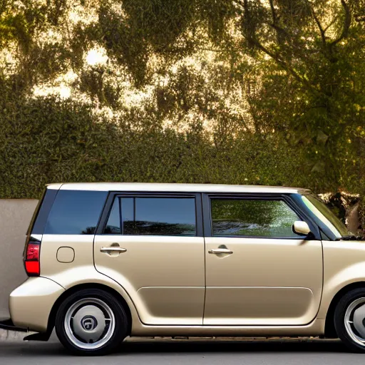 Prompt: 2006 Scion xB on fire, Canon EOS R3, f/1.4, ISO 200, 1/160s, 8K, RAW, unedited, symmetrical balance, in-frame