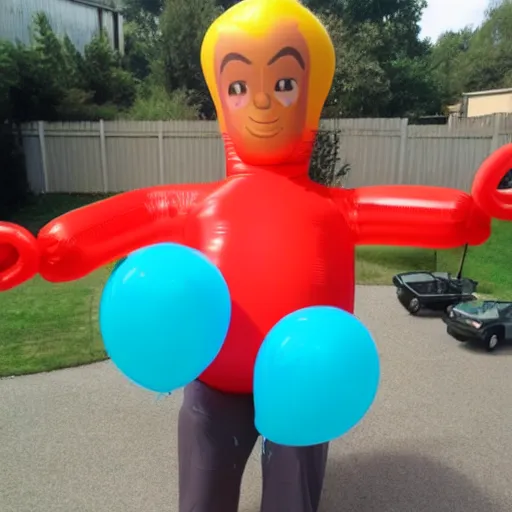 Prompt: Overinflated Stretch Armstrong. Huge balloon muscles. About to burst!