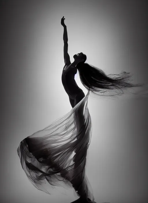 Image similar to a Photorealistic dramatic hyperrealistic render of a beautiful Female smoke dancer by Ken Brower and Deborah Ory of NYC Dance project,Lois Greenfield,Flowing cloth and smoke,Beautiful dynamic dramatic dark moody lighting,volumetric,shadows,cinematic atmosphere,Octane render,8K