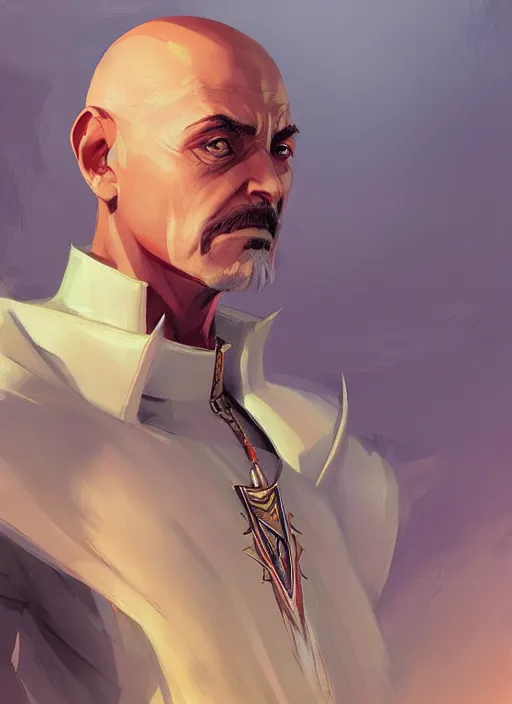 Prompt: realistic priest Enrico Pucci, elegant, digital painting, concept art, smooth, sharp focus, illustration, from StarCraft by Ruan Jia and Mandy Jurgens and Artgerm and William-Adolphe Bouguerea