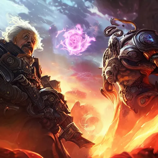 Image similar to albert einstein as an alchemist, mixing potions, league of legends amazing splashscreen artwork, gears of war, splash art, natural light, elegant, photorealistic facial features, intricate, fantasy, detailed face, atmospheric lighting, anamorphic lens flare, cinematic lighting, league of legends splash art, hd wallpaper, ultra high details by greg rutkowski