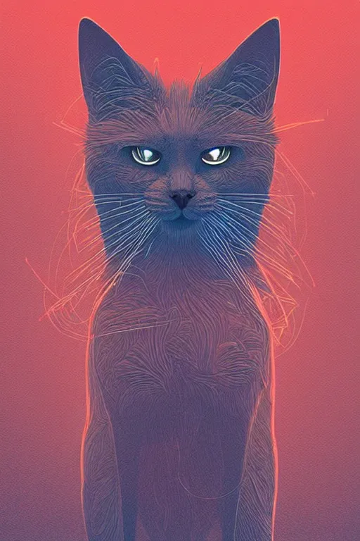 Image similar to demon cat. art by mike winkelmann, vector art, illustration, highly detailed,