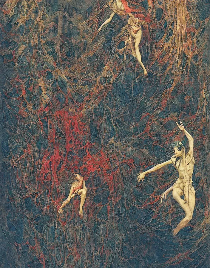 Prompt: worshippers in robes ascending a spiral staircase, high detailed beksinski painting, part by adrian ghenie and gerhard richter. art by takato yamamoto. masterpiece, deep colours, blue