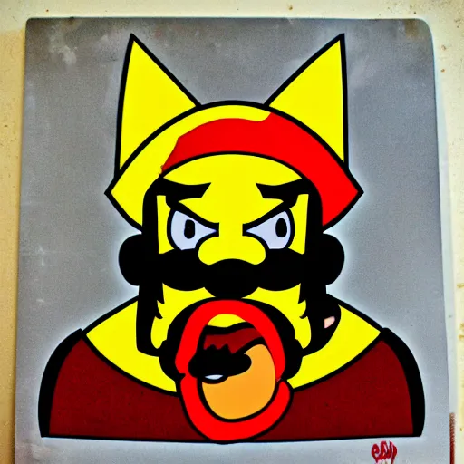 Image similar to wario eating a hot dog stencil art