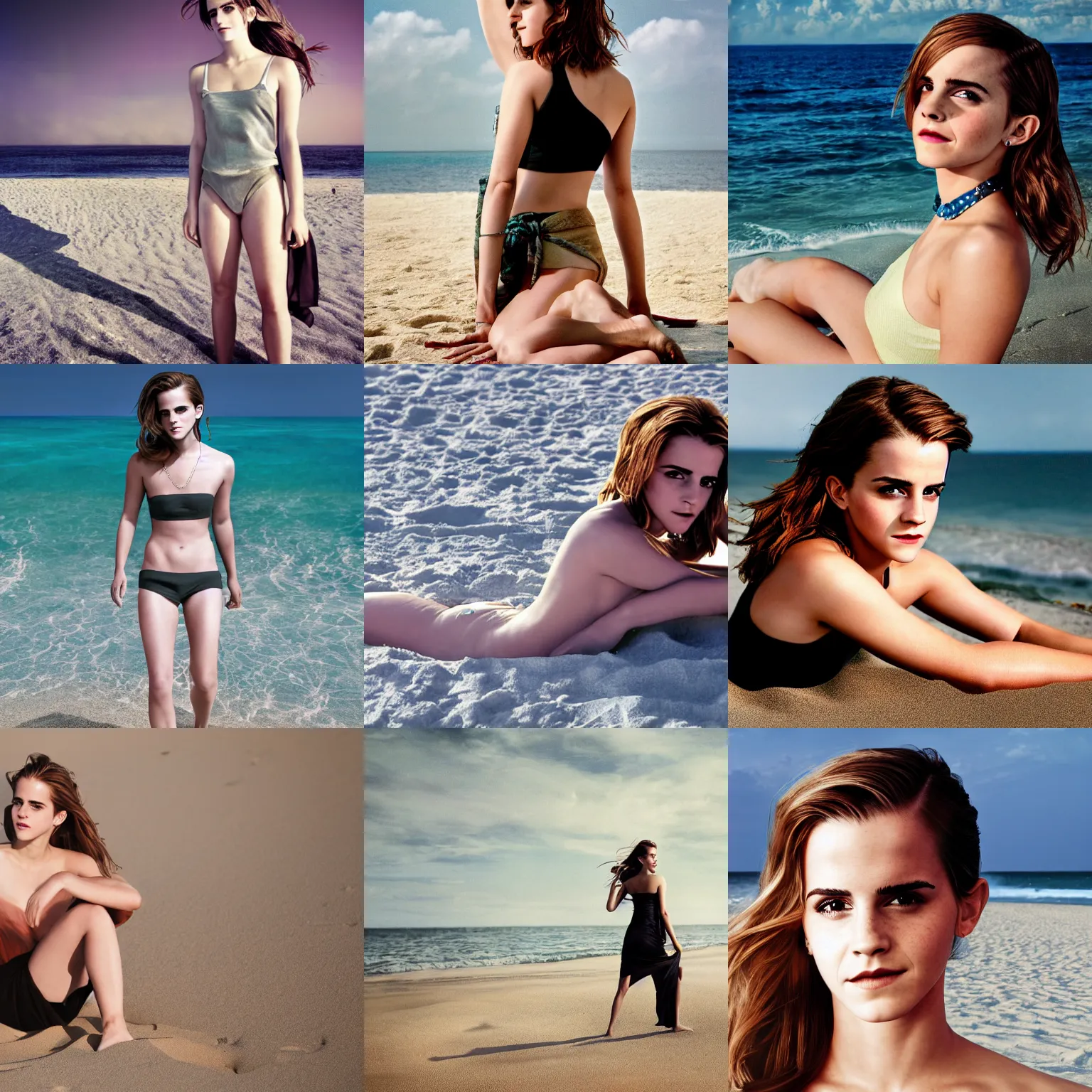 Prompt: photograph, high resolution, of emma watson on a ( ( ( futuristic ) ) ) beach taken by oxana gromova, fess