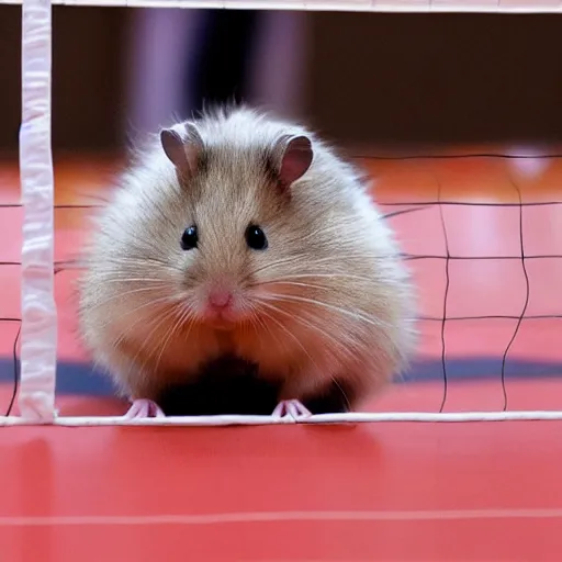 Prompt: a hamster playing voleyball