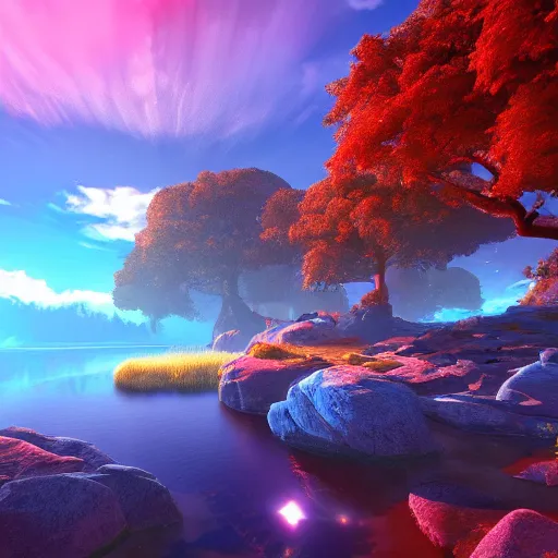 Prompt: fantastic landscape high resolution beautiful lighting vivid colors unreal engine, 4 k wallpaper