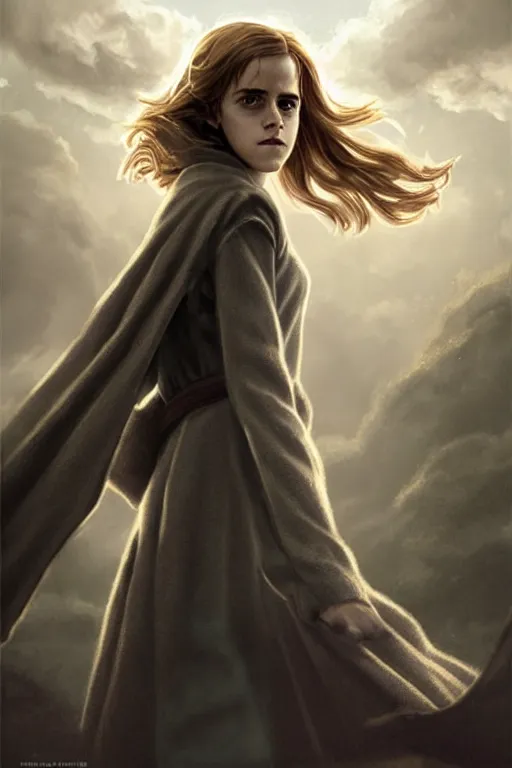 Prompt: Poster artwork, Emma Watson as Hermione Granger, wearing hogwarts!!! robes!!!, young!!!, prisoner of Azkaban, magnificent, close up, details, sharp focus, elegant, highly detailed, illustration, by Jordan Grimmer and greg rutkowski and PiNe(パイネ) and 薯子Imoko and 香川悠作 and wlop!!!! and maya takamura, intricate, beautiful, sunset!!!, Trending artstation, pixiv, digital Art