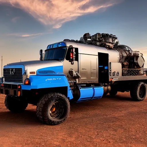 Image similar to 4 k hdr wide angle sony a 7 photo of a stainless steel shiny cybertruck surrounded by instagram model women on mars during a blue martian sunset