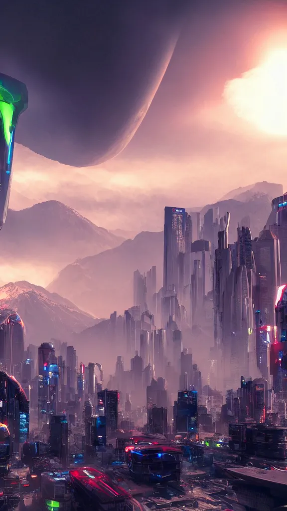 Image similar to chile being invaded by aliens, cyberpunk, end of the world, high details, beautiful