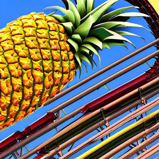 Image similar to a pineapple on a rollercoaster, realistic, 8 k