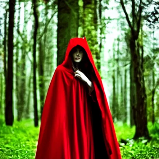 Prompt: photo of a real-life beautiful red riding hood warrior