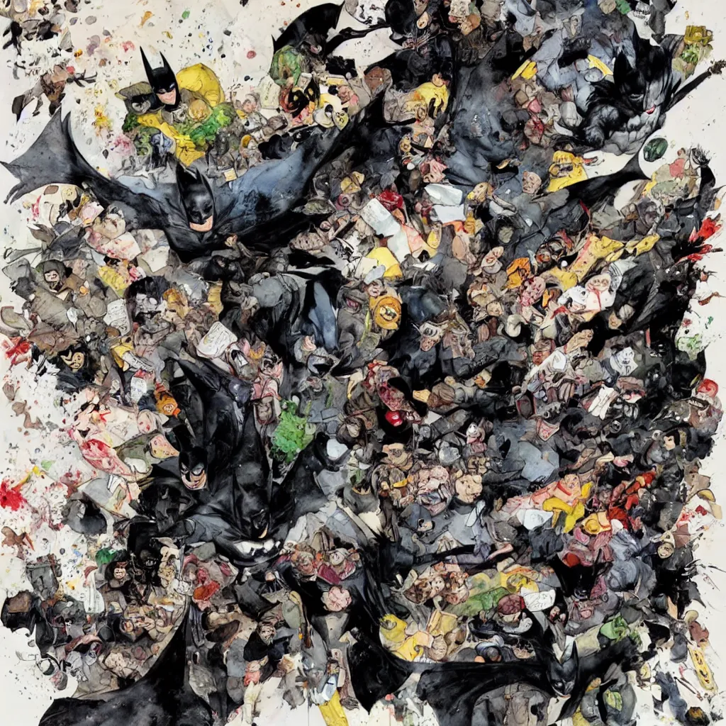 Image similar to Batman and squirrel-man, watercolor painting by David Choe