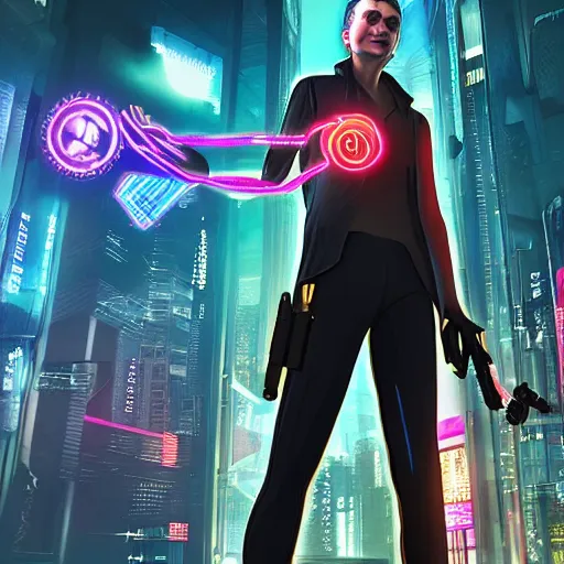 Prompt: Cyberpunk netrunner linked to the net, detailed, GTA V poster