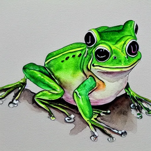 Image similar to sad frog, watercolor painting