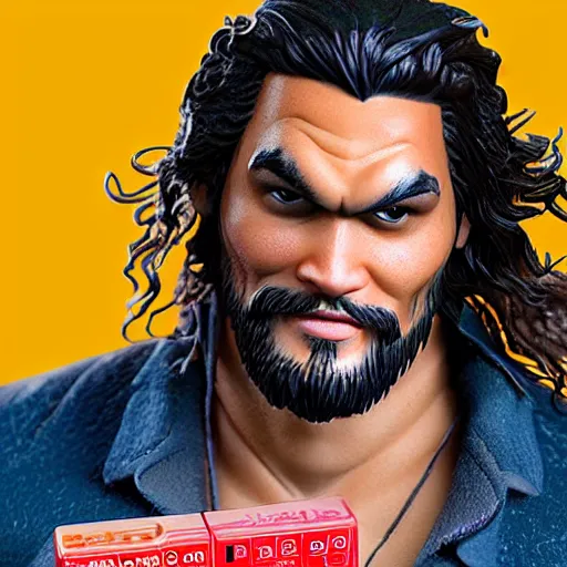 Prompt: Manga cover portrait of an extremely cute and adorable beautiful Jason Momoa playing with Fisher-Price toys, 3d render diorama by Hayao Miyazaki, official Studio Ghibli still, color graflex macro photograph, Pixiv, DAZ Studio 3D