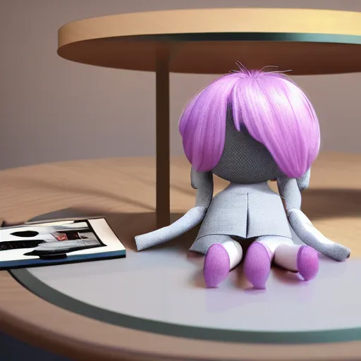 Image similar to cute fumo plush girl is clipping inside a table, vray