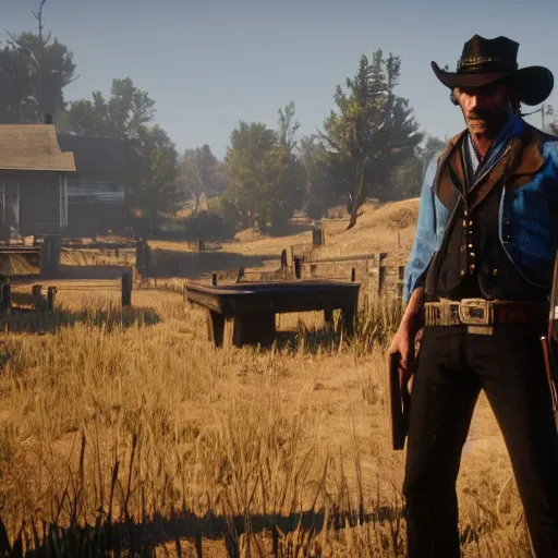 Prompt: daniel day lewis plays dutch van der linde in the playstation 4 video game red dead redemption 2, video game screenshot