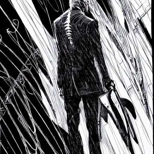 Image similar to Jerome Powell looking sinister, by Tsutomu Nihei, highly detailed