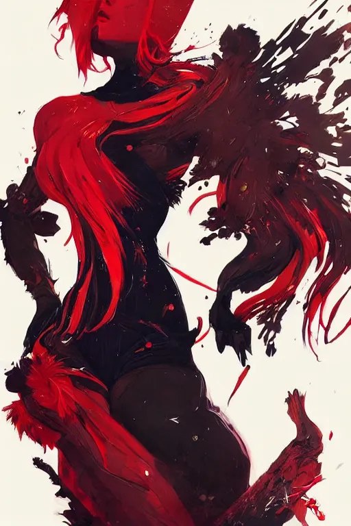 Image similar to a ultradetailed beautiful painting of a stylish female snyth, by conrad roset, red and black, greg rutkowski and makoto shinkai trending on artstation