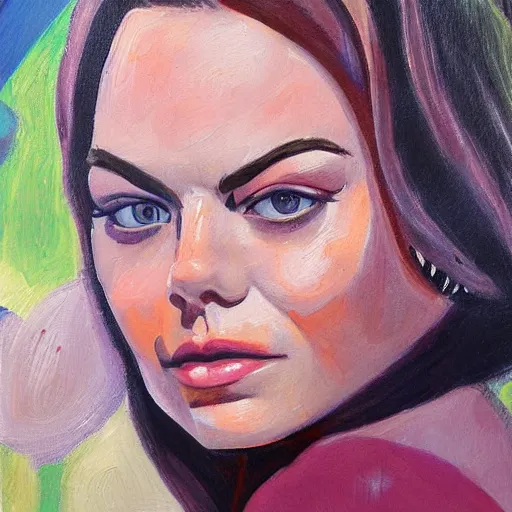 Image similar to Frontal portrait of three Emma Stones. Detailed painting