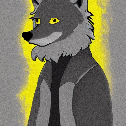 Image similar to lineart of a silly grey wolf wearing a yellow raincoat from the series dark ( netflix series ), devianart trending, positive, amateur