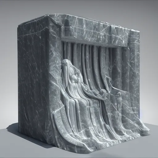 Image similar to “a delicate renaissance marble sculpture covered with water veil, highly detailed transparent marble cloth, gi, global illumination, physically based rendering, photorealistic, top light, dark background ”